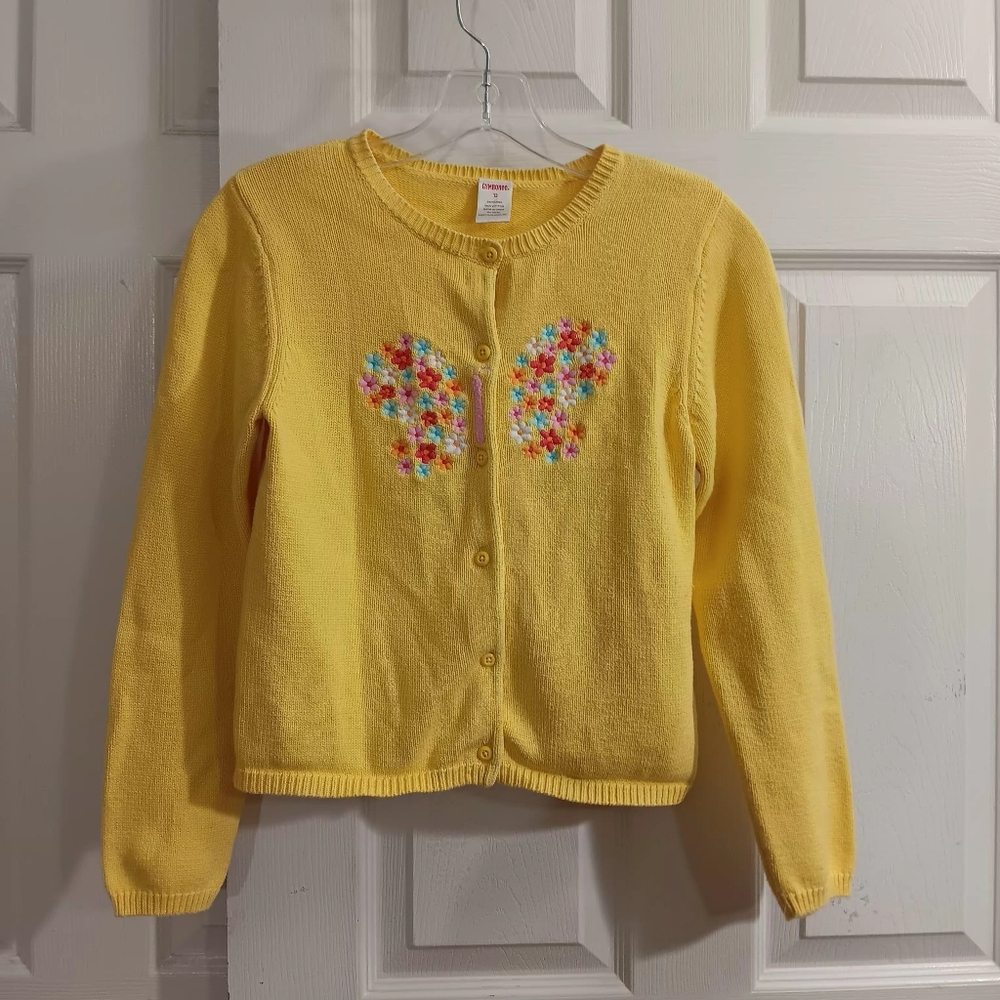 Gymboree Floral Kids Size 12 Cardigan/Sweater Yellow Floral Butterfly Cotton